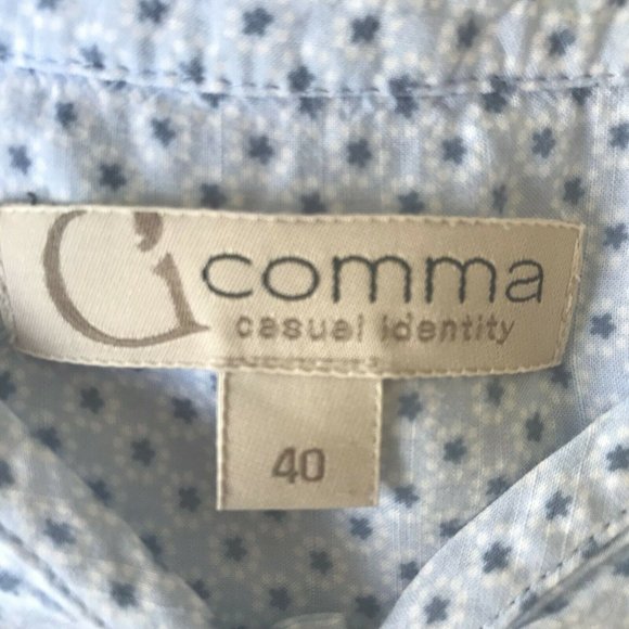 Comma Casual Identity Shirt Blouse Size 40 Hi Low Roll Tab Sleeves Blue … - Picture 13 of 13